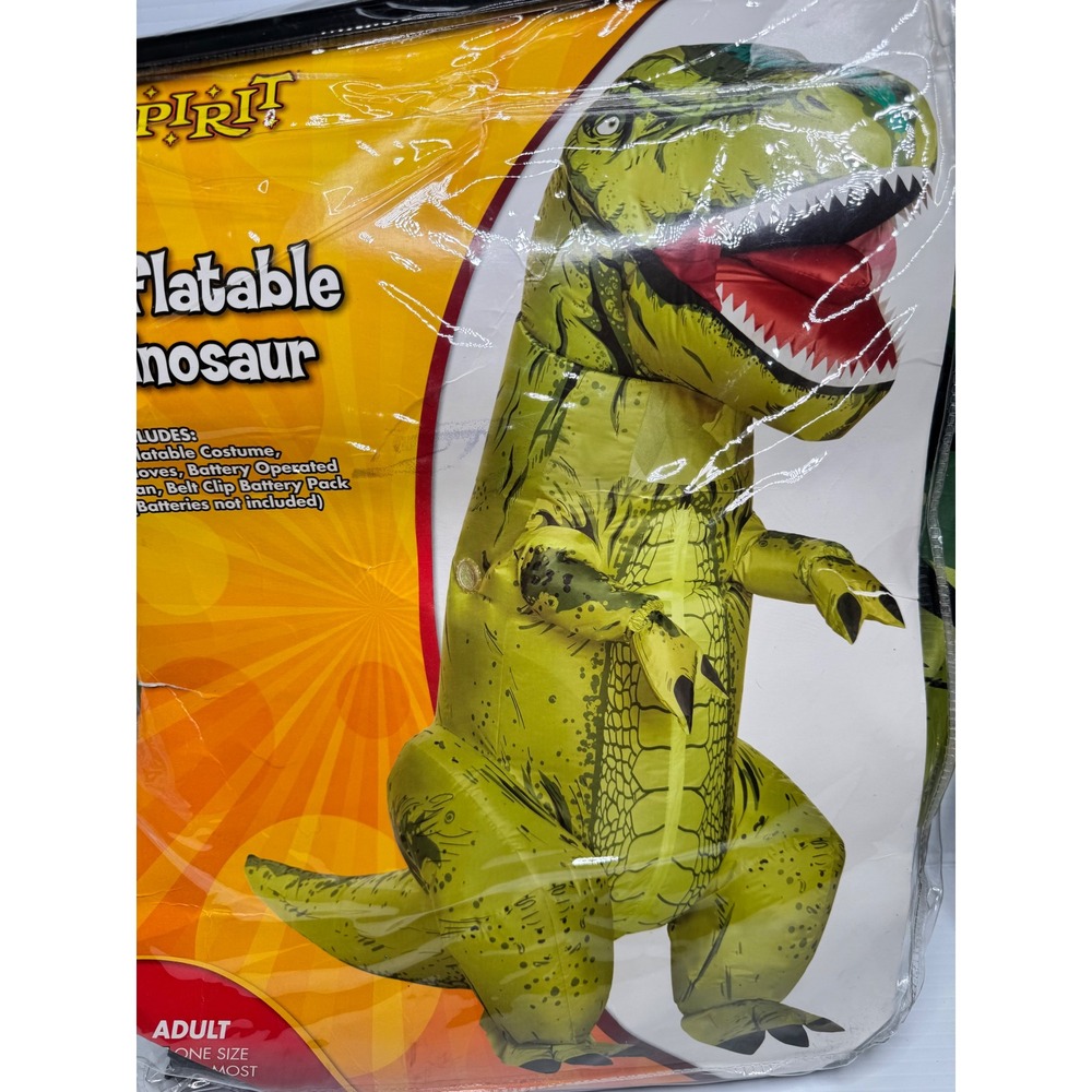Spirit Halloween Inflatable Dinosaur Costume Adult One Size T-Rex Green Fan Op